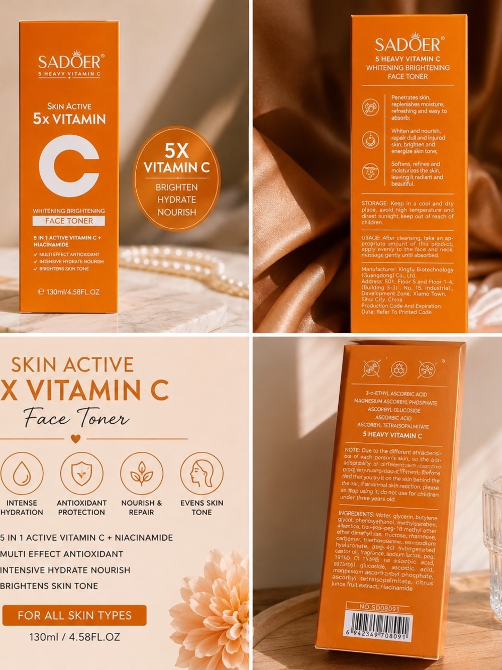 SADOER 5X Vitamin C Brightening Face Toner 130ml – New